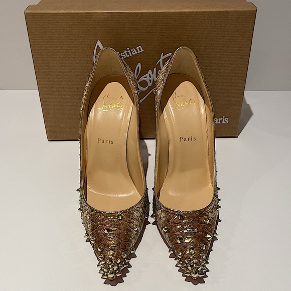 Christian Louboutin Degraspike 100 Python Ecorce in Multi/Light Gold - Picture 2 of 10